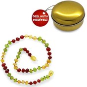 Resim Kırmızı-Sarı Renkli Şık Kutulu Özel Seri Natural Damla Kehribar T Gümüş 