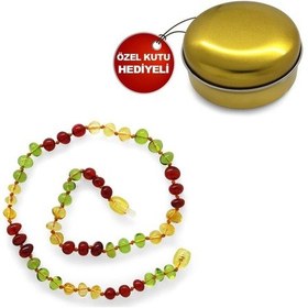Resim Kırmızı-Sarı Renkli Şık Kutulu Özel Seri Natural Damla Kehribar T Gümüş 