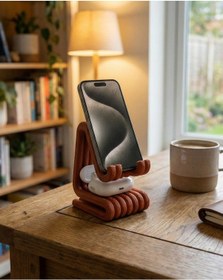 Resim Masaüstü Kaymaz Taban Telefon Ve Tablet Standı - Kulaklık Ve Not Kağıdı Bölmeli-kiremit Kiremit 