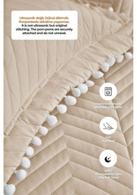 Resim Evlen Home Ponponlu %100 Pamuk Tek Kişilik Günlük Yatak Örtüsü Pike Takımı Seti Bej 