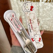 Resim 3 Parça Sanrio Hello Kitty Paslanmaz Çelik Yemek Takımı - Gıda Sınıfı Taşınabilir Seyahat Ekipmanı, Kutulu Kompakt Çatal-Bıçak Seti, Okul, Kamp ve Ofis İçin Mükemmel 
