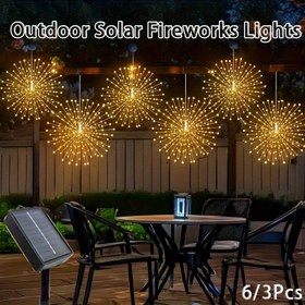 Resim 540/270 Güneş Fıskiyesi LED Işıkları, 8 Mod, Su Geçirmez IP65 Asılı Dize Işıkları, Aydınlatılmış Bakır Tel Kolyeler, Parti Dize Işıkları, Bahçeler, Kutlamalar, Çadırlar, Düğünler için (Çok Renkli/Sıcak Beyaz/Beyaz) 