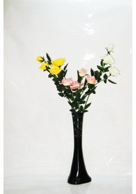 Resim 60 Cm Siyah Desenli Vazo Üç Renk Gül 