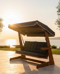 Resim Viva 2400 4 Kişilik Ahşap Bahçe Salıncağı, Balkon ve Teras Salıncağı, Kanepe Özellikli/Antrasit 