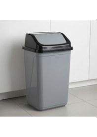Resim Porsima 0097 Kapaklı Gri-siyah Çöp Kutusu - Favori Banyo Ve Mutfak Çöp Kovası 50lt 