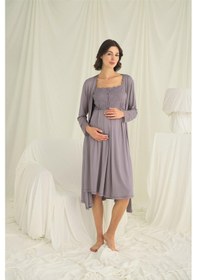 Resim Monamise Kadın Dantelli Önü Düğmeli Hamile Lohusa Sabahlık Takımı 18670 