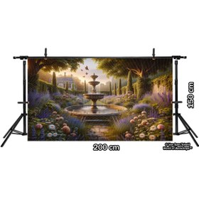 Resim Venspor Romantik Çiçek Bahçesi ve Çeşme ile Vintage Arkaplan 200x150cm Fon Duvar Örtüsü 