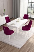 Resim Canisa Are Serisi 80x132 Mdf Açılabilir Beyaz Masa Ve 4 Mürdüm Sandalyeli Masa Takımı 