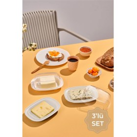 Resim Vienev 3lü Şeffaf Kapaklı Kahvaltılık Saklama Kabı Beyaz 