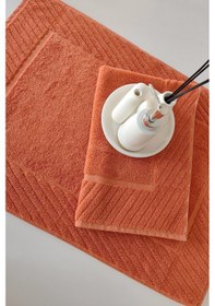 Resim 2'li Diyagonal Çizgili Ayak Havlusu Seti - %100 Pamuk Havlu Takımı - 50x70 Cm Kıremıt Kiremit 