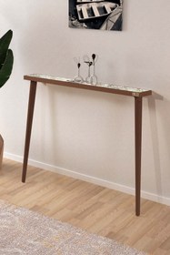 Resim Resmo Bavyera 102x12cm Ceviz Dresuar Doğal Ağaç Tek Sıra Traverten Taşlı Antre Hol Koridor 