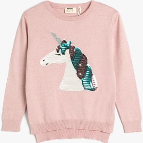 Resim Kız Çocuk Unicorn Kazak Uzun Kollu Bisiklet Yaka Pul-Payet İşlemeli 
