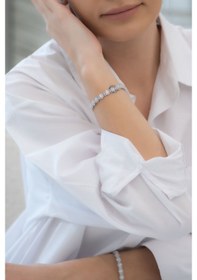 Resim So Chic Baget Çiçeği 18 Ayar Beyaz Altın Kaplama 18 CM Gümüş Bileklik Beyaz Altın 