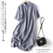 Resim Yaz Kadının Elbise Keten Ekose Elbise Retro Rahat Büyük Etek Gevşek Kadın Uzun Etek Mavi 