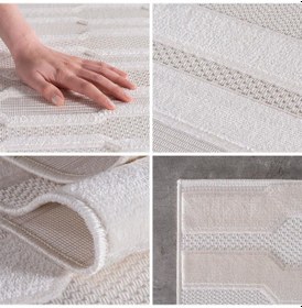 Resim Modern Krem Renkli Etnik Desenli Bohem Salon Mutfak Mekan Teras Balkon Oda Ve Çocuk Halısı Oymalı Halı Krem 