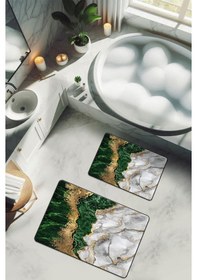 Resim Yıkanabilir Kaymaz Tabanlı Modern Desenli 2'li Banyo Paspas Takımı Bps0029 Renkli 