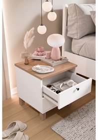 Resim Robin Home Alaska Komodin 2'li Komodin Seti Çekmeceli Ahşap Ayaklı Sepet-beyaz 
