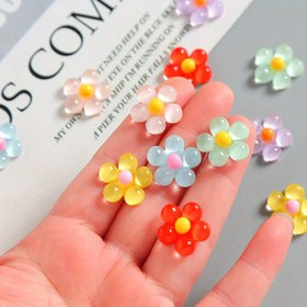 Resim 20 adet Renkli Şeffaf Reçine Çiçek Süsleri - Karışık Renkler, Düz Arka için DIY El Sanatları, Telefon Kılıfları, Saç Tokaları, Kolyeler ve Ev Dekoru, Sevimli Süsleme 