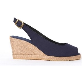 Resim Star Tombis Gerçek Elişi Burnu Açık Arkası Bantlı Dolgu Topuk Lacivert Keten Hasır Espadril Handmade Lacivert 