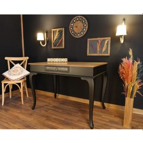 Resim Wooding-Mobilya Wooding 120 Cm Çekmeceli Masif Siyah Naturel Çalışma Masası 