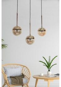 Resim Roza 3 Lü Gold-siyah Metal Gövde Bal Rengi Camlı Tasarım Lüx ... Gold 