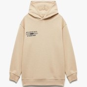 Resim Koton Erkek Çocuk Şardonlu Uzun Kollu Pamuklu Baskılı Oversize Kapşonlu Sweatshirt Bej 
