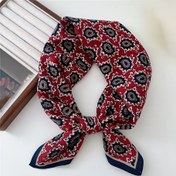 Resim Şık Kırmızı ve Mavi Hibiskus Desenli Kare Şal - Kadınlar için Nefes Alabilir, Rüzgar Geçirmez, Dekoratif Yaka Bağcığı, Çok Yönlü Sonbahar ve İlkbahar Aksesuarı, Şık Yaka Giyim | Canlı Desenli Şal | Polyester Kumaş, Şal 