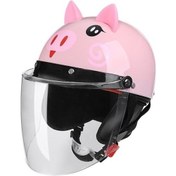 Resim Jeehugo Kız Çocuk Motosiklet Bisiklet Kaskı - Mavi Kedi Desenli, 4 Mevsim Uygun, Şeffaf Uzun Camlı Açık Pembe 