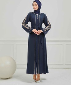 Resim Taş ve Kurdele Nakışı Detaylı Biyeli Abaya Ferace Lacivert | 206795 - 48 / Lacivert 