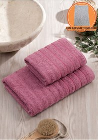 Resim 2'li Dalga Mürdüm Banyo Havlu Seti Mürdüm 