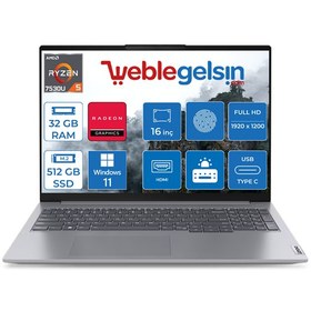 Resim Lenovo Thinkbook 16 Gen6 Abp Amd Ryzen 5 7530U 32GB Ram 512GB SSD 16'' Wuxga (1920X1200) Windows 11 Pro Taşınabilir Bilgisayar TB21KK001ATR22 