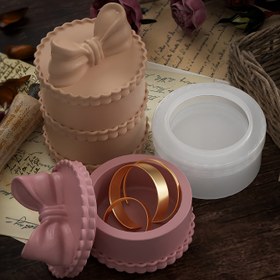 Resim Kadınlar için Yay Şeklinde Silikon Kalıp, DIY Takı Yüzük Saklama Kutusu, Epoksi Reçine Döküm, Mum Tutucu, Alçı Çamur El Sanatları - Çok Katmanlı Yığın Üstü Ev Dekorasyonu Süs, Takı Yapımı Malzemeleri 