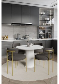 Resim Avvio Elizya Ptt Lake Mdf Ayak 4'lü Teddy Sandalye 90x90 Masa Sandalye Takımı Sandalye Bukle Kumaş Beyaz 