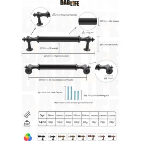 Resim Bablife Roma 192MM Mat Siyah Lüks Modern Çekmece Dolap Vestiyer Mobilya Kulpları 