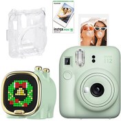 Resim Instax Mini 12 Yeşil Fotoğraf Makinesi-10'lu Film-Şeffaf Kılıf ve Divoom Zooe Bluetooth Hoparlör Seti Fujifilm
