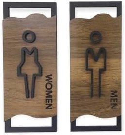Resim caju art & decoration Ahşap Desenli Modern Erkek Kadın Wc Tuvalet Yönlendirme Levhası Ofis Iş Duvar Dekor 