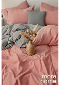 Resim More Home Pamuklu Lastikli Çarşaflı Tek Kişilik Nevresim Takımı Gül Kurusu Antrasit 