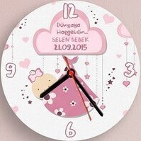 Resim Pembe Hoş Geldin Bebek Duvar Saati 