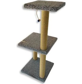 Resim 86 Cm Yüksekliğinde İki Katlı Gri Kedi Tırmalama Tahtası 