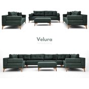 Resim Velura Home & Living Zeri 3+3+3 Yataklı Puzzle Modüler U Köşe Koltuk Takımı & Puflu Köşe Takımı - Koyu Yeşil 125 