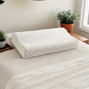 Resim Yavaş Esnek 100% Lateks Çekirdekli Beyaz Boyun Destek Yastığı - Hafif, Nokta Temizlenebilir, Rahat Uyku için Ergonomik Tasarım, Dinlenme ve Duruş Desteği İçin İdeal, Boyun Yastığı, Uyku Konforu, Modern Yatak Odası Aksesuarı, Nefes Alabilen Kumaş 