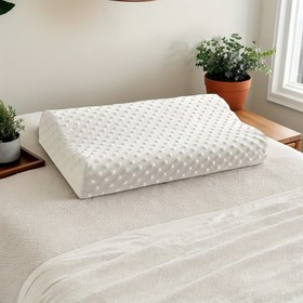 Resim Yavaş Esnek 100% Lateks Çekirdekli Beyaz Boyun Destek Yastığı - Hafif, Nokta Temizlenebilir, Rahat Uyku için Ergonomik Tasarım, Dinlenme ve Duruş Desteği İçin İdeal, Boyun Yastığı, Uyku Konforu, Modern Yatak Odası Aksesuarı, Nefes Alabilen Kumaş 