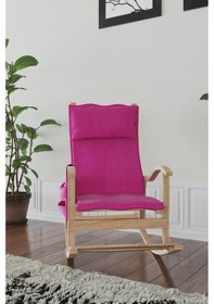 Resim Mobildecoaş Mobildeco Sultan Ahşap Sallanan Sandalye Fuşya Doğal Ahşap 