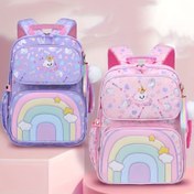 Resim Kawaii Sevimli Preppy Sırt Çantası, Gökkuşağı Karikatür Baskılı Öğrenci Seyahat Günlük Çanta 