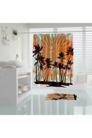 Resim Tropikhome Banyo Perdesi Dijital Baskılı Polyester Kumaş Duş Perdesi 180x200cm 12 Adet Plastik C-halka Hediyeli 