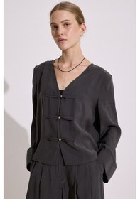 Resim Manuka Modal Geniş Kollu Bluz Antrasit Antrasit 