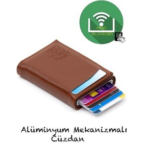 Resim Bürke Çok Gözlü Akıllı Kredi Kartlık Kartvizitlik Otomatik Unisex Cüzdan Mekanizmalı Deri Cüzdan Koyu Kahverengi 