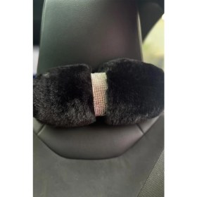 Resim Siyah Kürk Gümüş Taş Şeritli Boyun Yastığı 