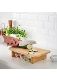 Resim Qerhome Ayaklı Bambu Doğrama Kesim Tahtası & Sunum Standı Büyük Boy 40cmx25cm Bambu 