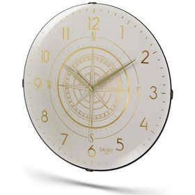 Resim Yaldızlı Krem Zeminli Pusula Baskılı Duvar Saati 35 Cm Beyaz - Krem 